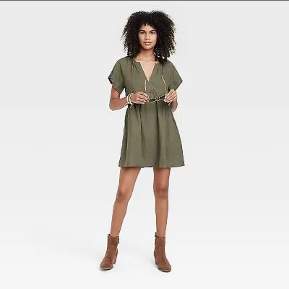 Women's Short Sleeve Dress - Universal Thread Olive Green S